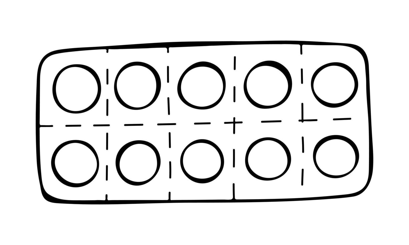 paquet de blister de pilules de croquis de vecteur isolé sur fond blanc. clipart d'icône de pilules dessinées à la main. illustration médicale de griffonnage. pour l'impression, le web, le design, la décoration, le logo.