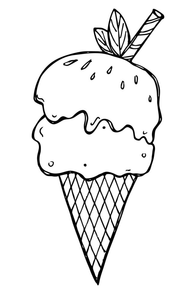 illustration vectorielle de crème glacée dessinée à la main isolée sur fond blanc. clipart de dessert mignon. pour l'impression, le web, le design, la décoration, le logo. vecteur