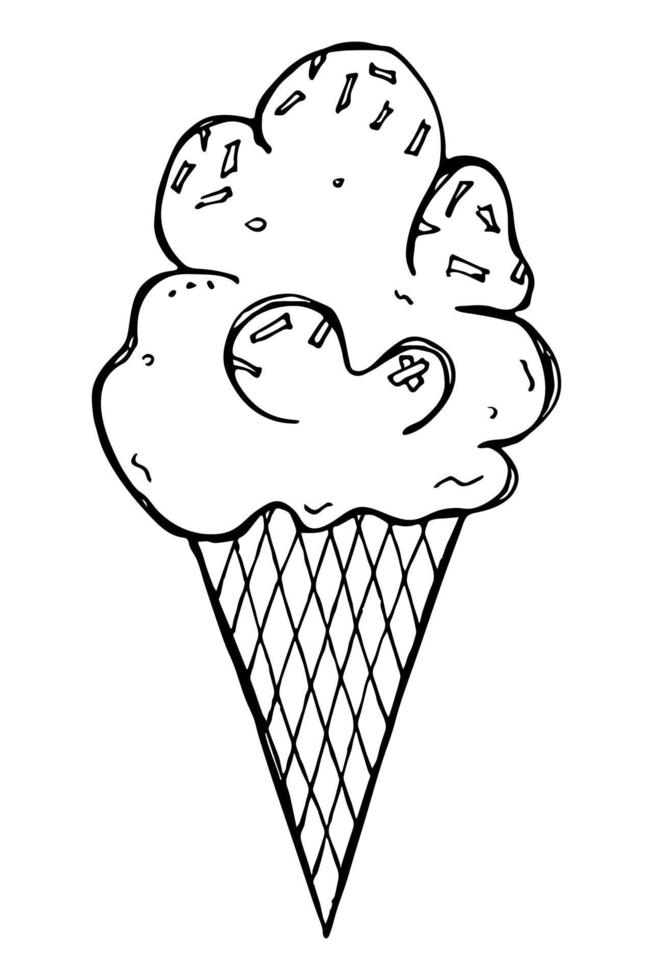 illustration vectorielle de crème glacée dessinée à la main isolée sur fond blanc. clipart de dessert mignon. pour l'impression, le web, le design, la décoration, le logo. vecteur