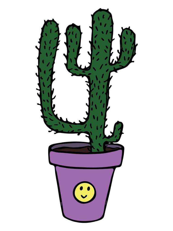 joli cactus simple dessiné à la main. plante d'intérieur dans un pot clipart. illustration de cactus isolé sur fond blanc. doodle maison confortable. vecteur