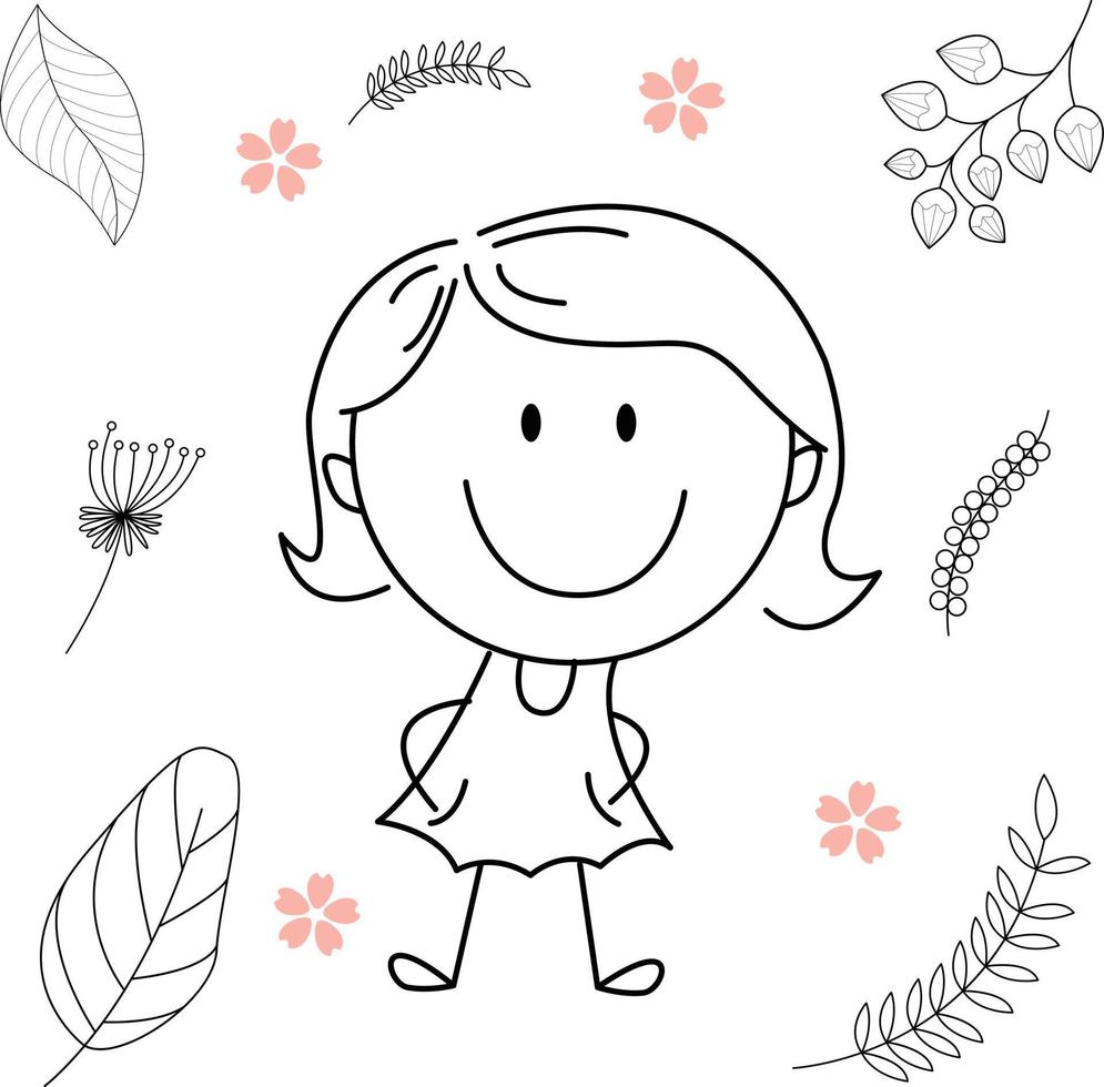 illustration d'activité de dessin animé d'un enfant souriant pour le livre de coloriage pour enfants et le livre pour enfants. image vectorielle eps. vecteur