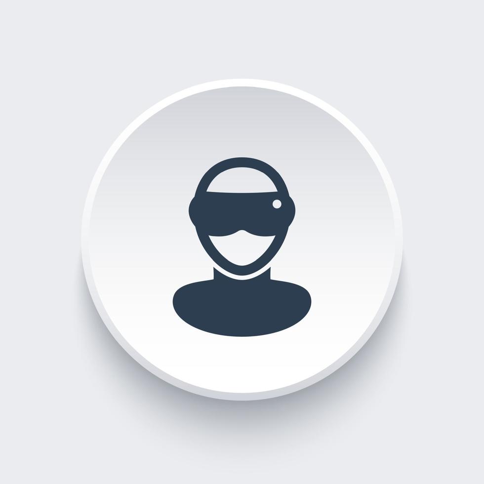 icône de lunettes vr, signe vectoriel de casque de réalité virtuelle, homme dans des lunettes de réalité virtuelle icône ronde, illustration vectorielle