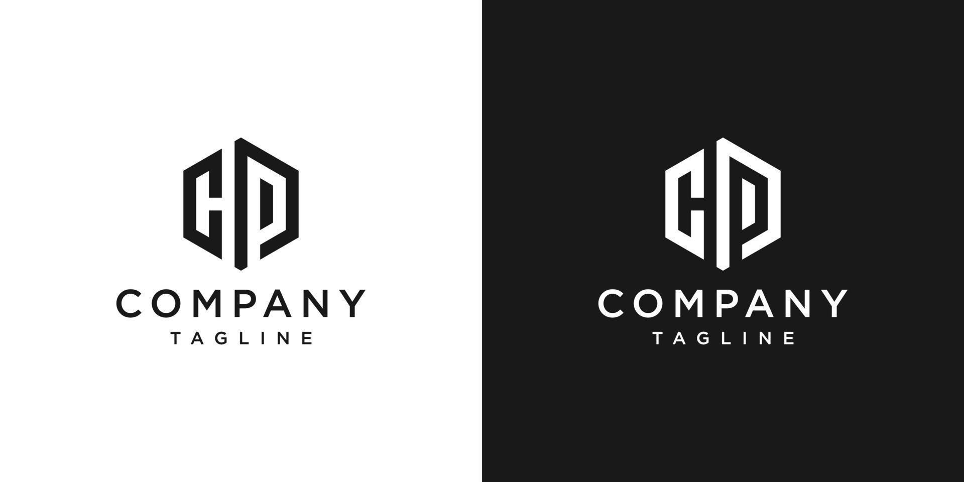 lettre créative cp monogramme logo design icône modèle fond blanc et noir vecteur