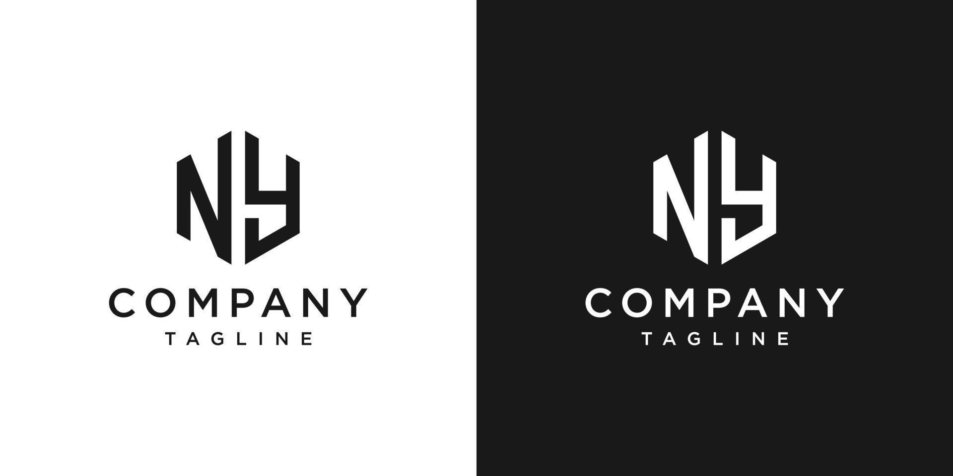 lettre créative ny monogramme logo design icône modèle fond blanc et noir vecteur