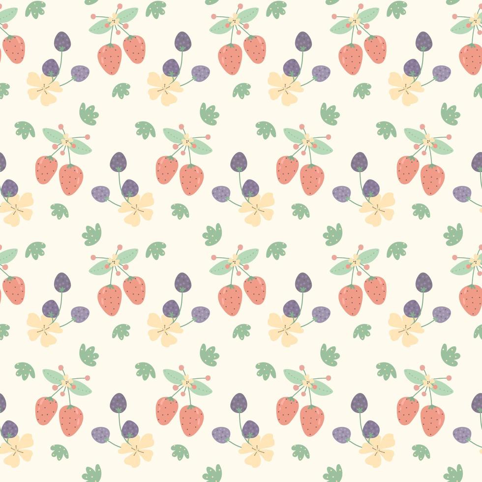 motif de baies. sans couture avec fraises et mûres dessinées à la main. textiles de cuisine. vecteur