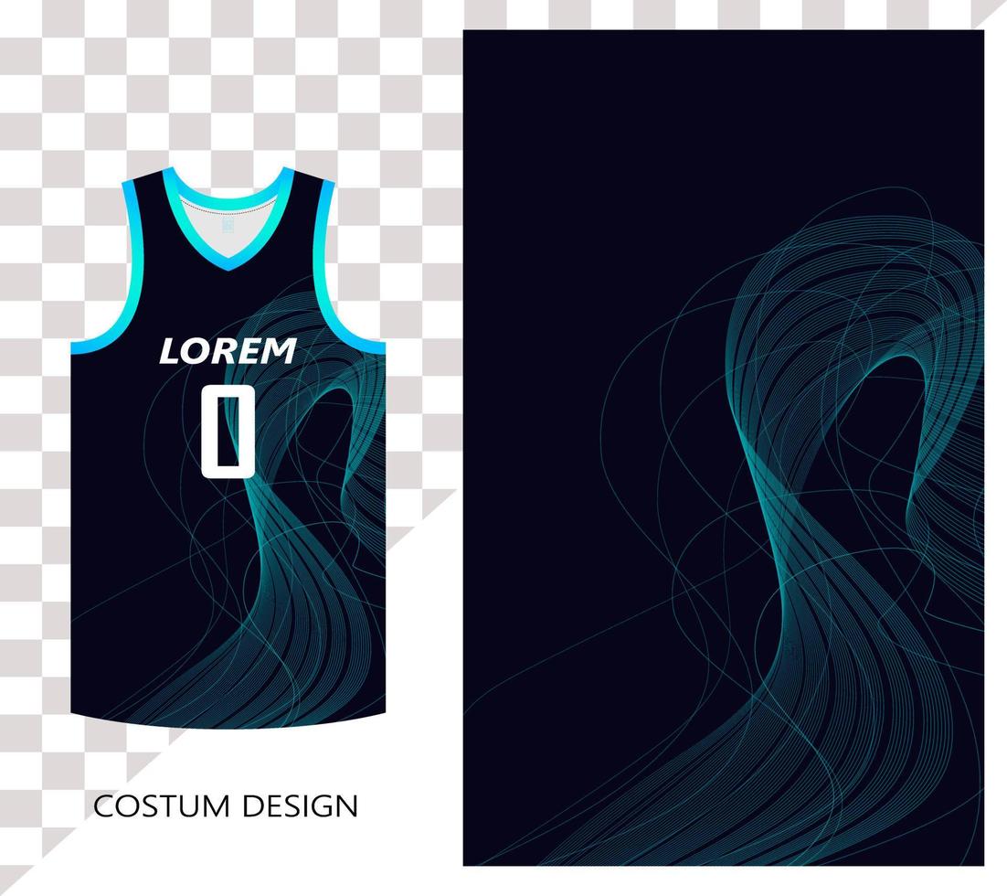 modèle de conception de modèle de maillot de basket-ball. fond abstrait bleu foncé avec des vagues d'art de ligne bleue avec le concept de technologie d'onde sonore. conception pour motif de tissu vecteur