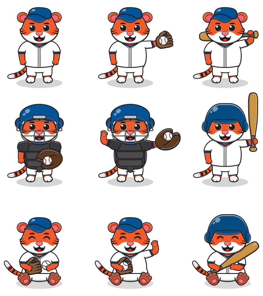 illustration vectorielle de tigre mignon avec costume de baseball. vecteur