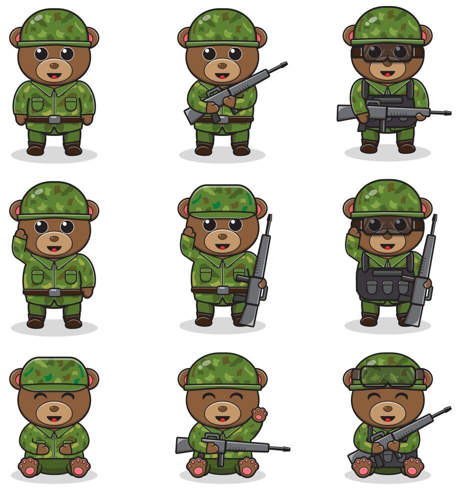 illustrations vectorielles d'ours mignon en tant que soldat vecteur