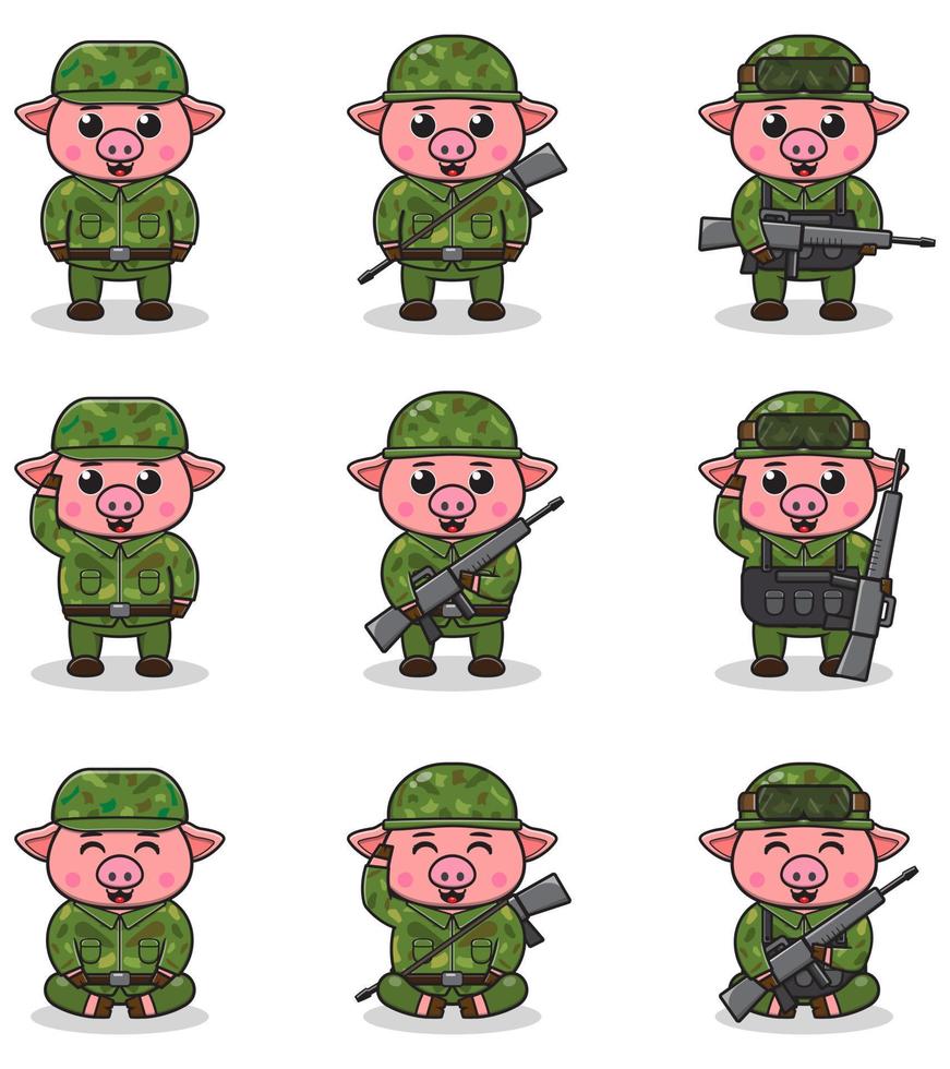 illustrations vectorielles de cochon mignon en tant que soldat vecteur