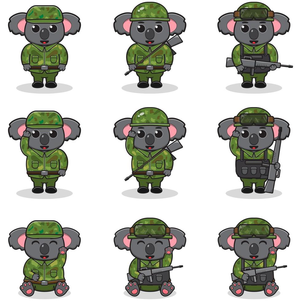 illustrations vectorielles de koala mignon en tant que soldat vecteur