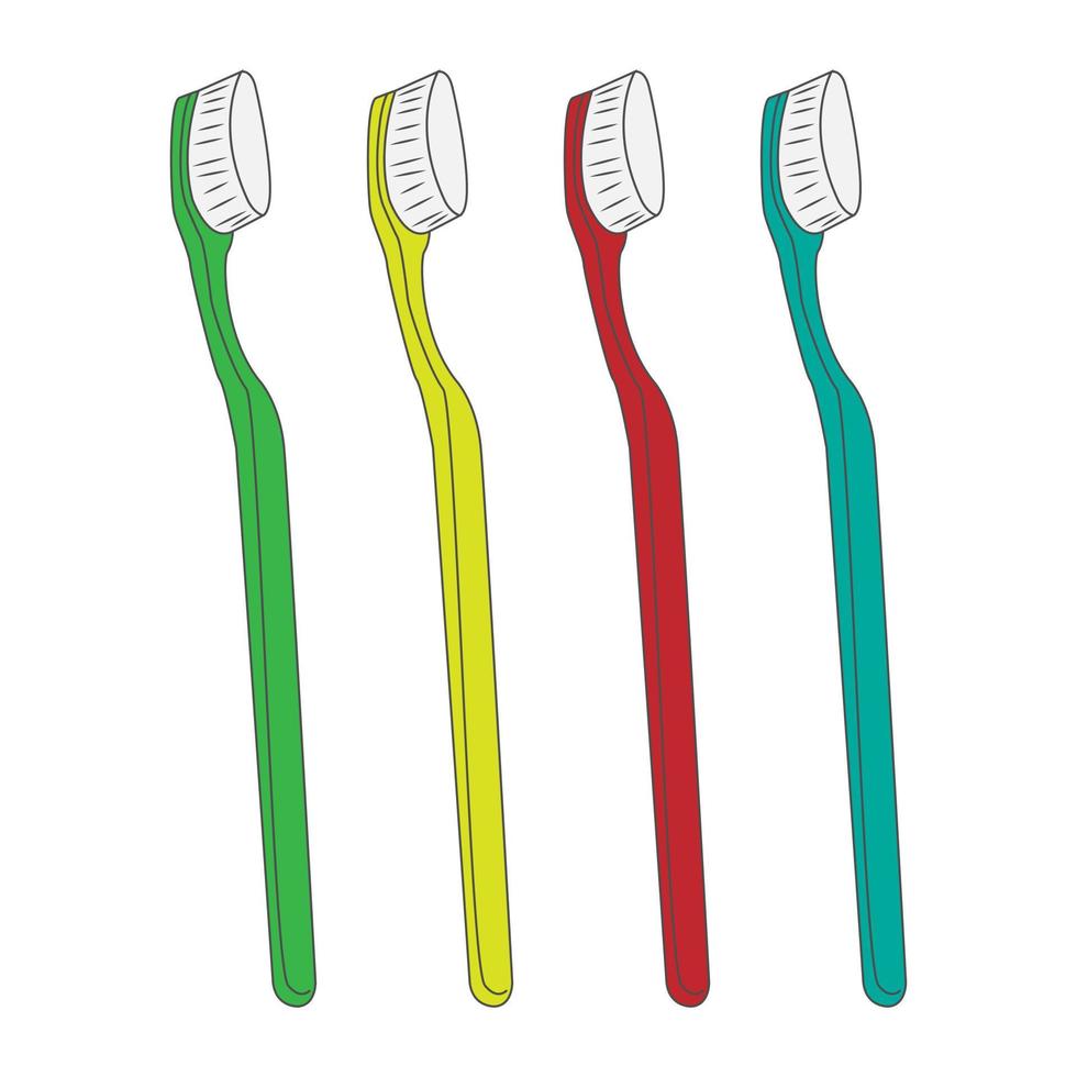 Ensemble de brosse à dents de couleur différente isolé sur fond blanc vecteur