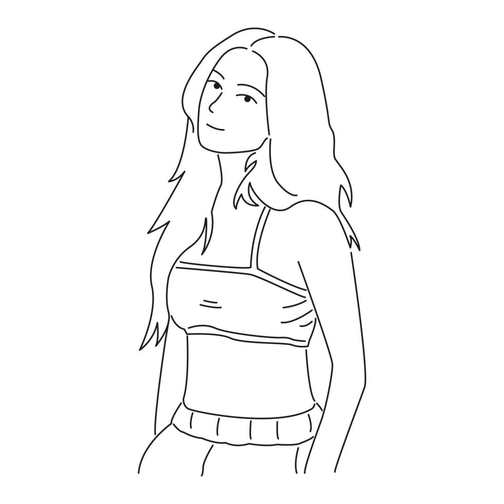 souriante jeune personnage féminin dans un style de dessin animé minimal vecteur