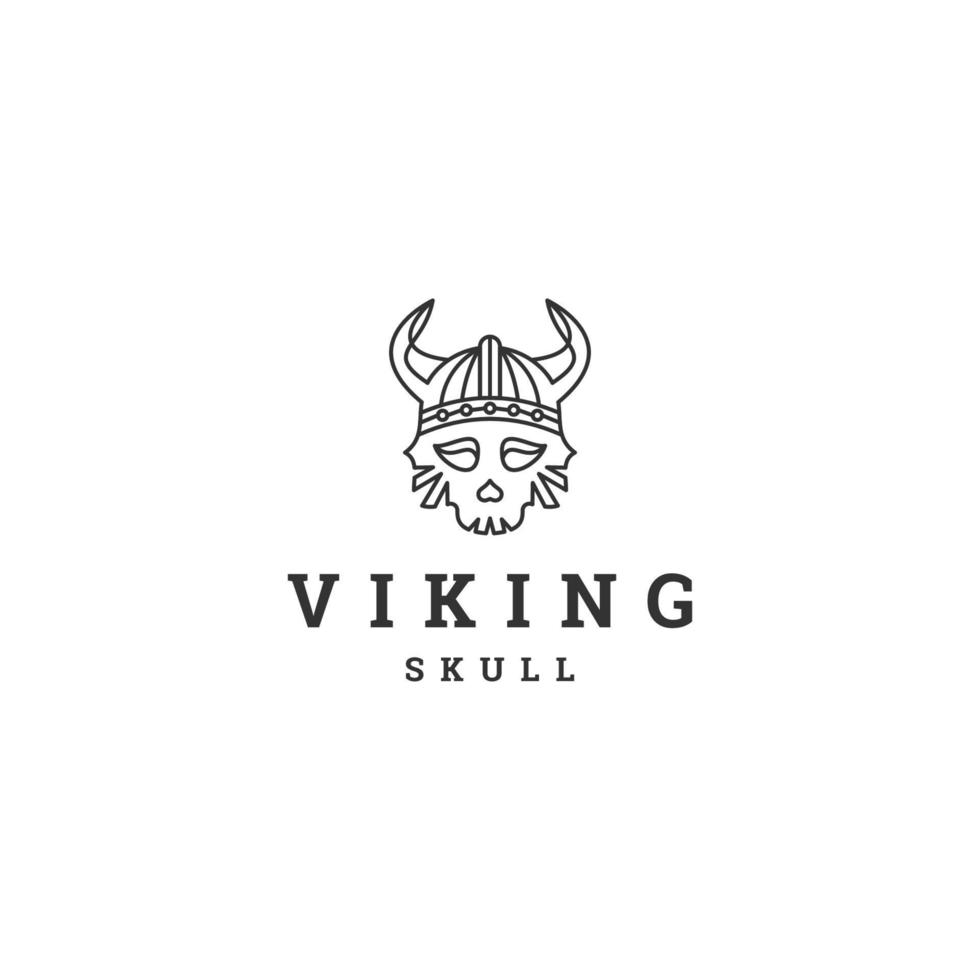 modèle de conception d'icône de logo d'art de ligne de crâne viking vecteur