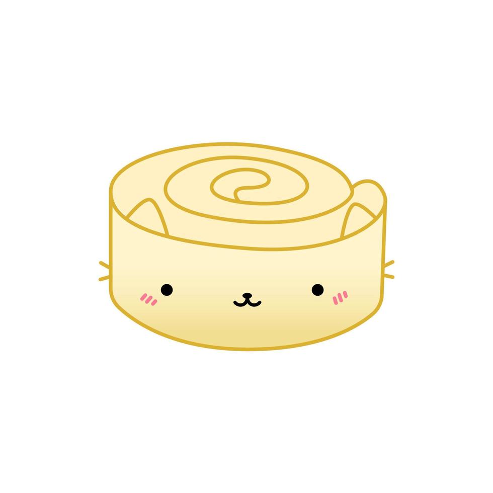 illustration dessinée à la main d'un rouleau de biscuit drôle kawaii avec des oreilles de chat. vecteur