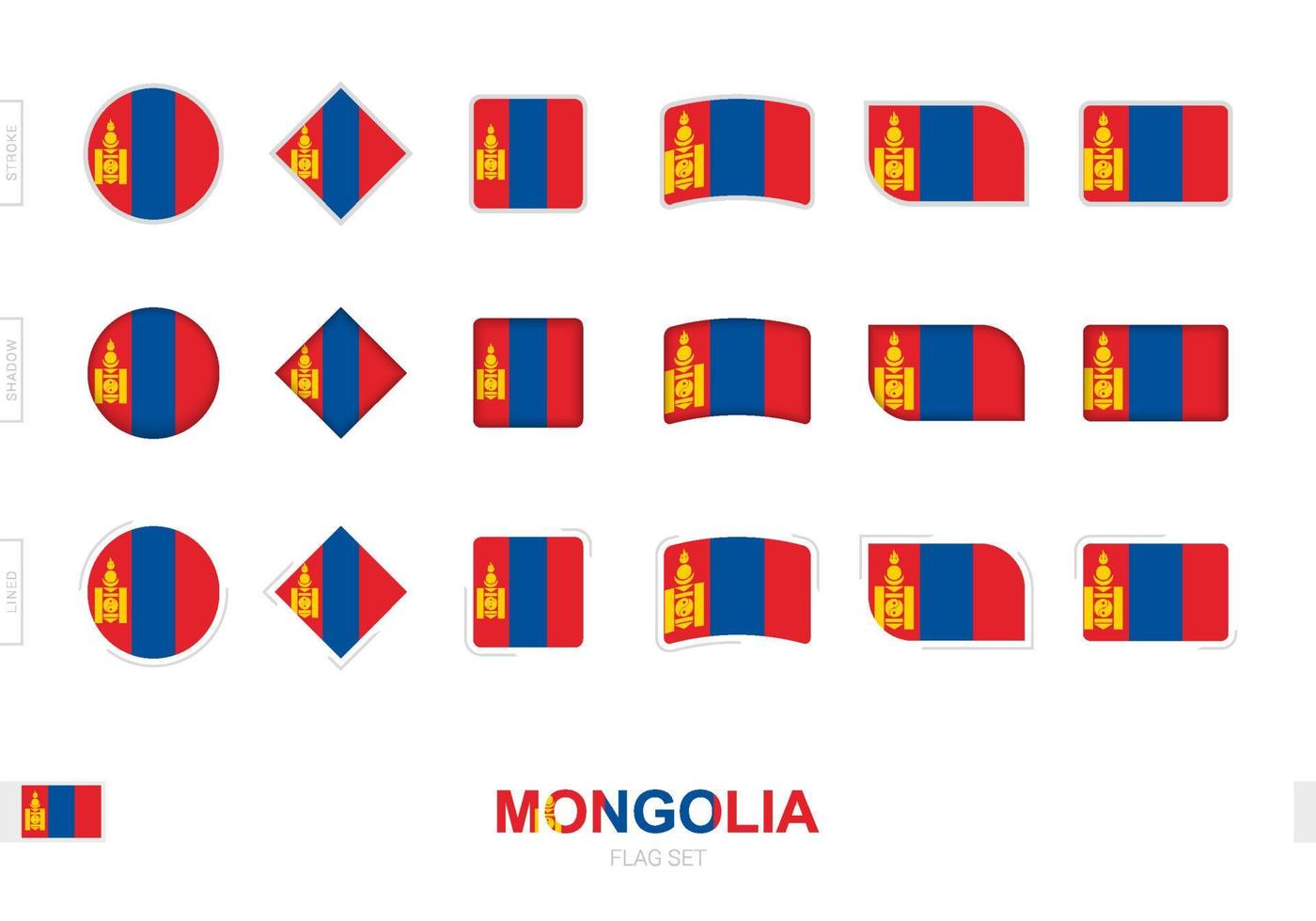 ensemble de drapeaux de la mongolie, drapeaux simples de la mongolie avec trois effets différents. vecteur