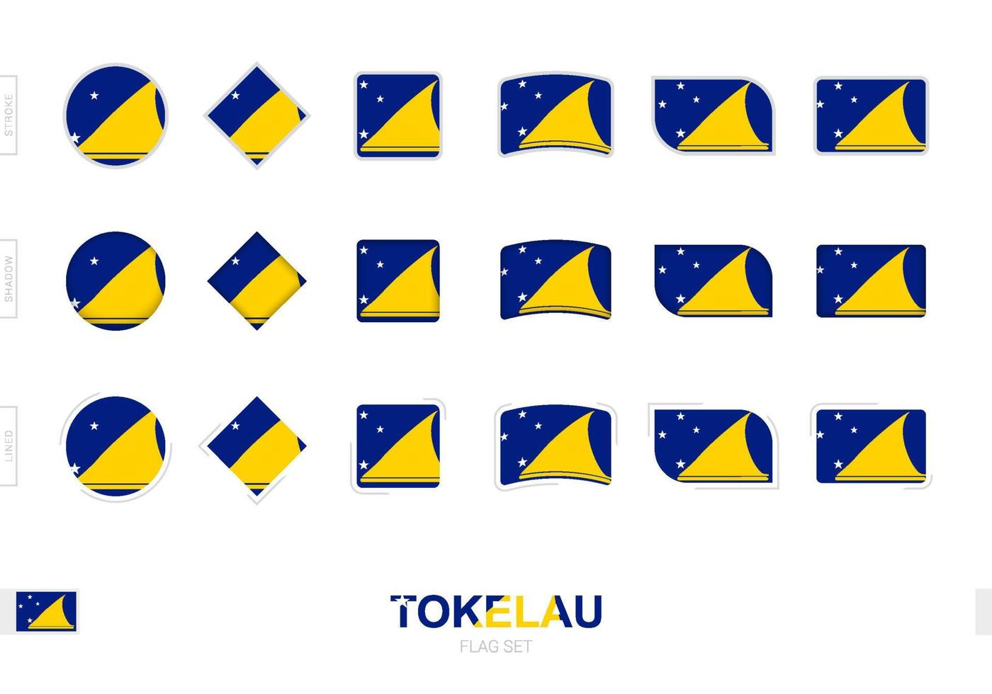 ensemble de drapeaux de tokelau, drapeaux simples de tokelau avec trois effets différents. vecteur