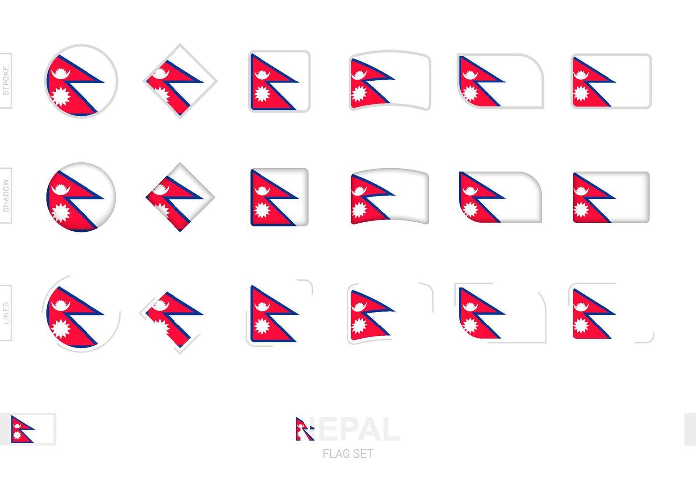 ensemble de drapeaux népalais, drapeaux simples du népal avec trois effets différents. vecteur