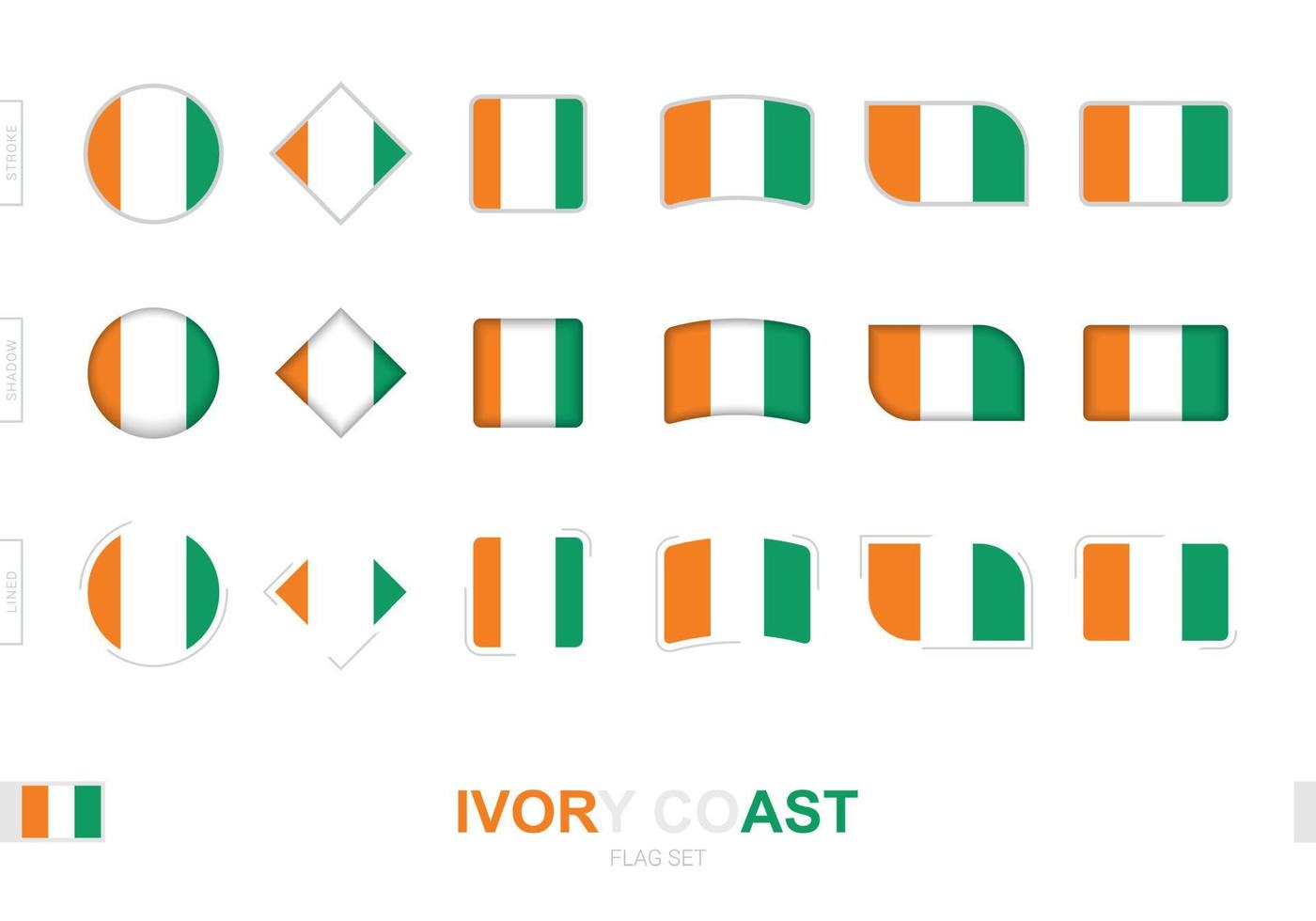 ensemble de drapeaux de côte d'ivoire, drapeaux simples de côte d'ivoire avec trois effets différents. vecteur