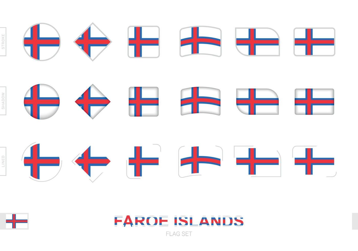 ensemble de drapeaux des îles féroé, drapeaux simples des îles féroé avec trois effets différents. vecteur