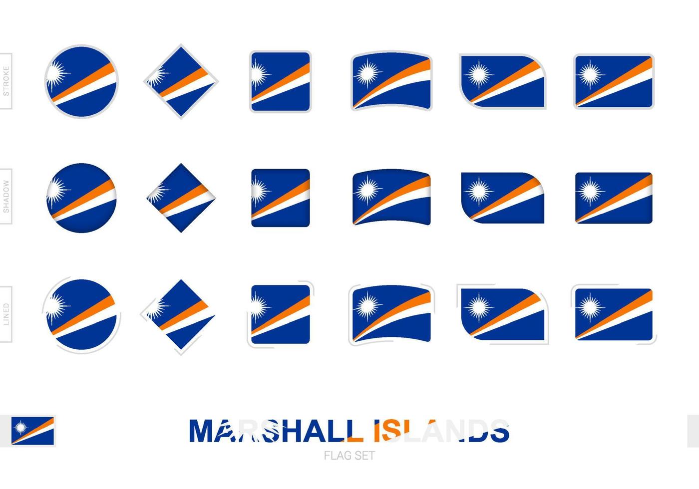 ensemble de drapeaux des îles marshall, drapeaux simples des îles marshall avec trois effets différents. vecteur