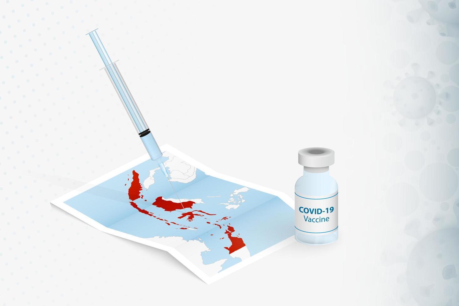 vaccination en indonésie, injection de vaccin covid-19 sur la carte de l'indonésie. vecteur