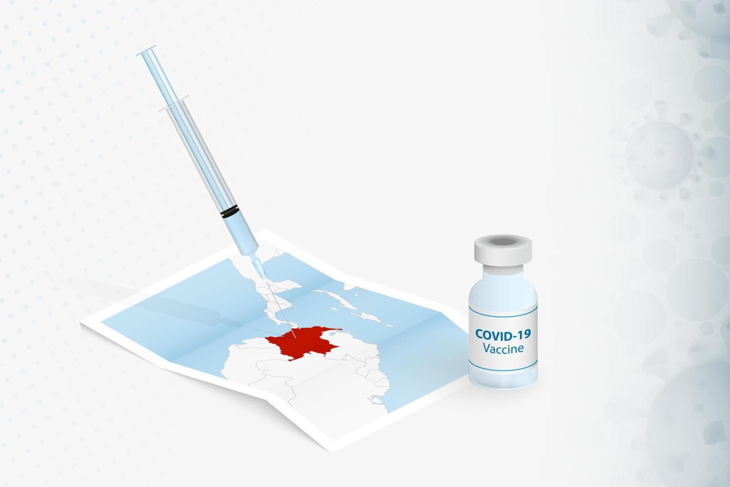 vaccination en colombie, injection de vaccin covid-19 sur la carte de la colombie. vecteur