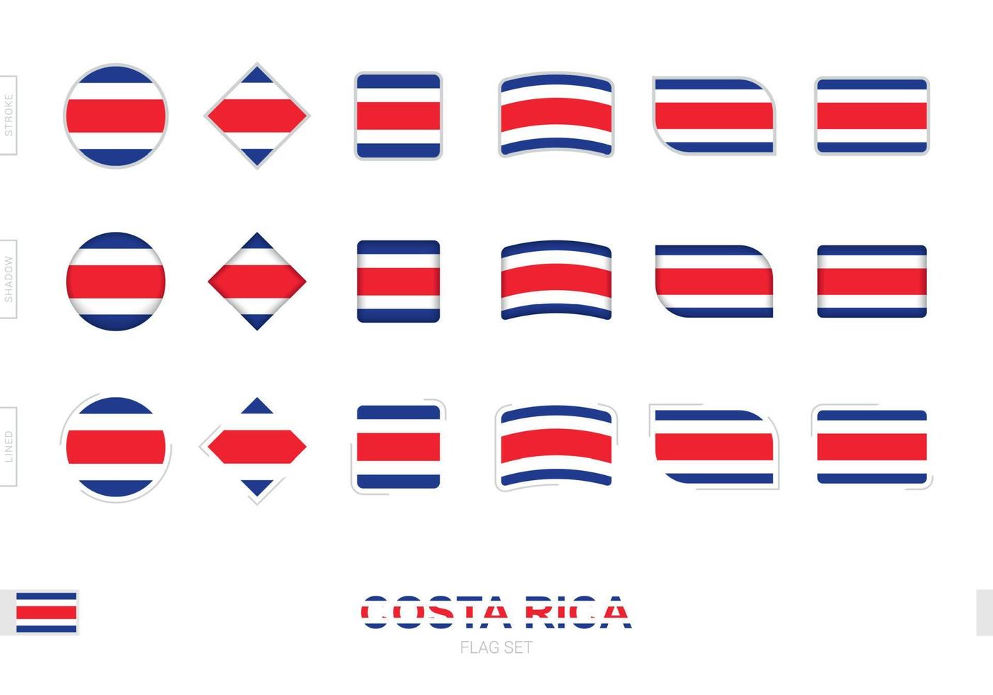 ensemble de drapeaux du costa rica, drapeaux simples du costa rica avec trois effets différents. vecteur