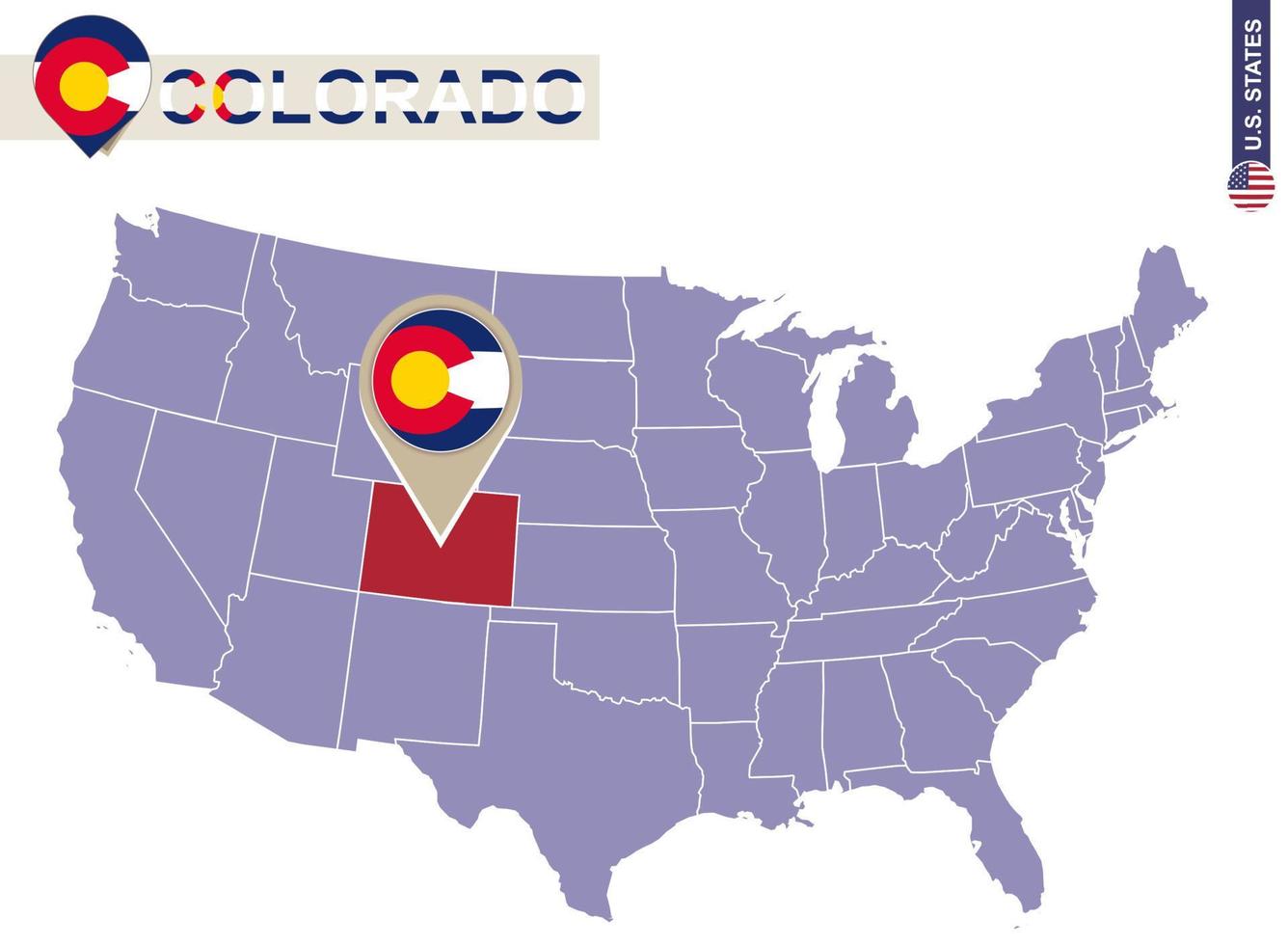 état du colorado sur la carte des états-unis. drapeau et carte du colorado. vecteur