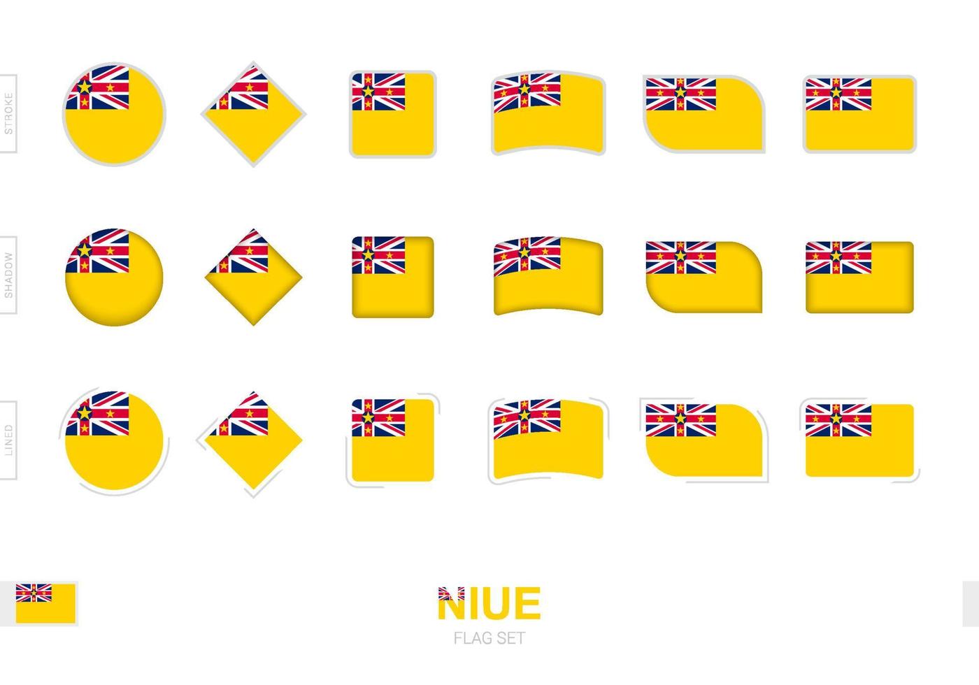 ensemble de drapeaux de niue, drapeaux simples de niue avec trois effets différents. vecteur