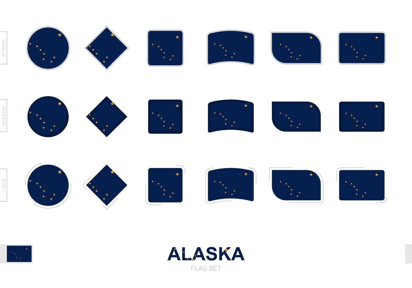 ensemble de drapeaux de l'alaska, drapeaux simples de l'alaska avec trois effets différents. vecteur