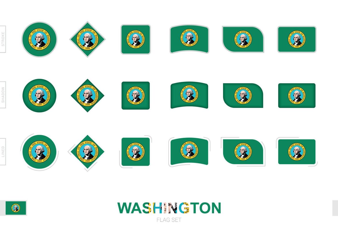 ensemble de drapeaux de washington, drapeaux simples de washington avec trois effets différents. vecteur