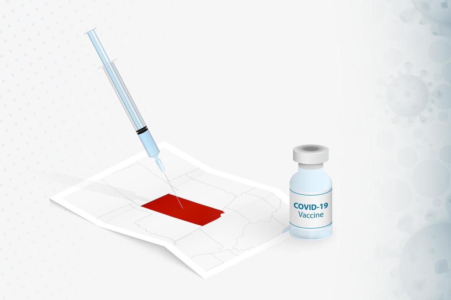vaccination du kansas, injection de vaccin covid-19 sur la carte du kansas. vecteur