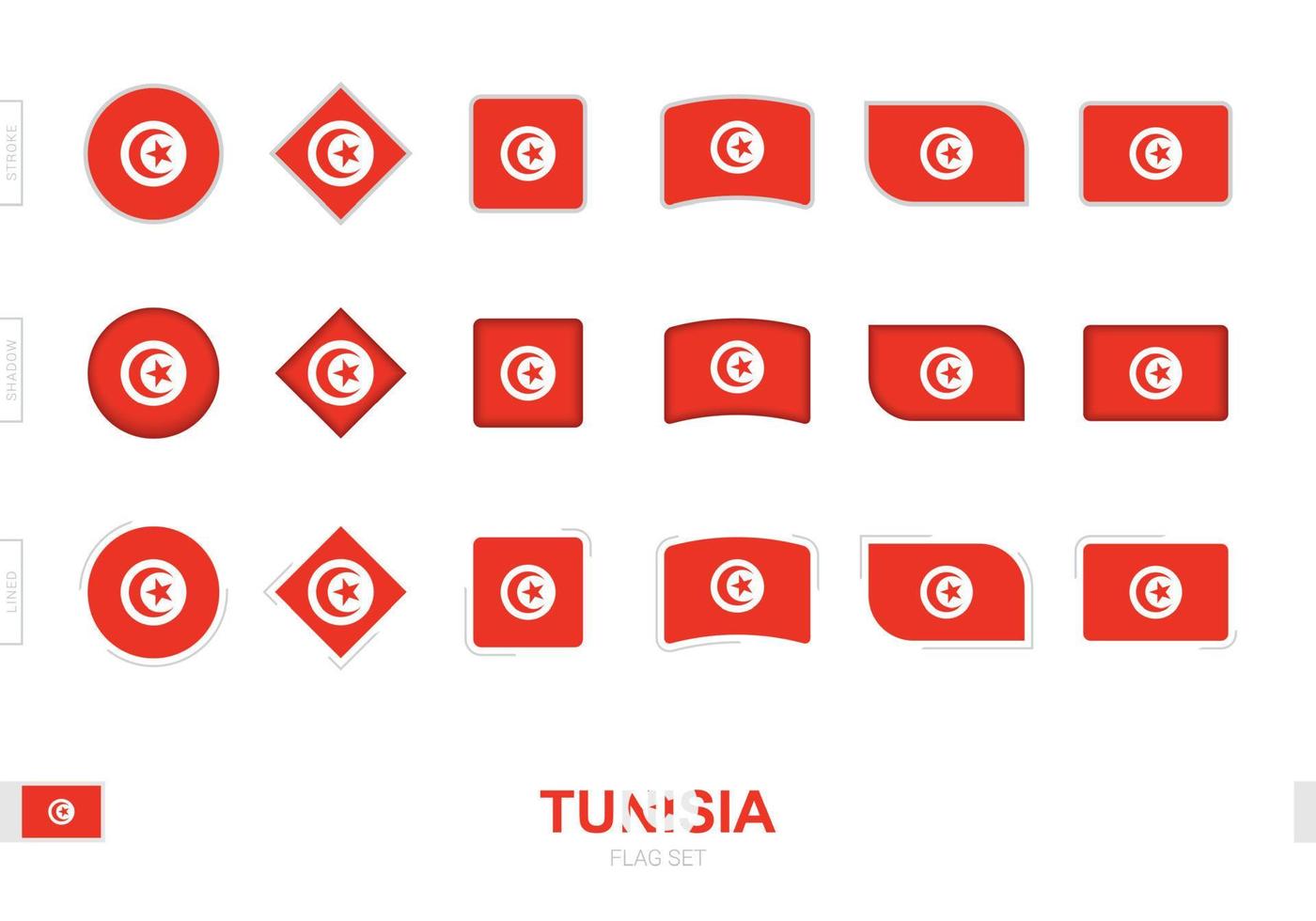 ensemble de drapeaux tunisiens, drapeaux simples de tunisie avec trois effets différents. vecteur