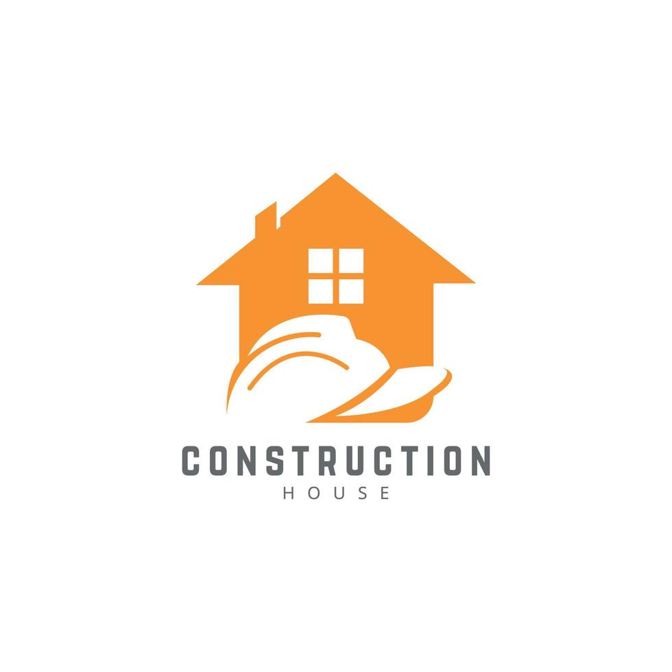 concept de conception de logo de construction de maison maison et casque de construction vecteur