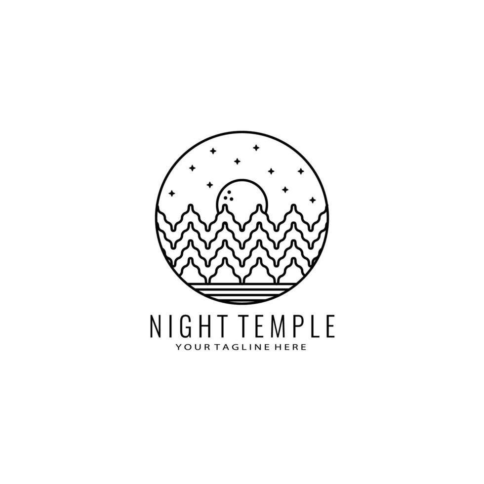 illustration d'art de ligne de conception de logo de vecteur de temple de nuit