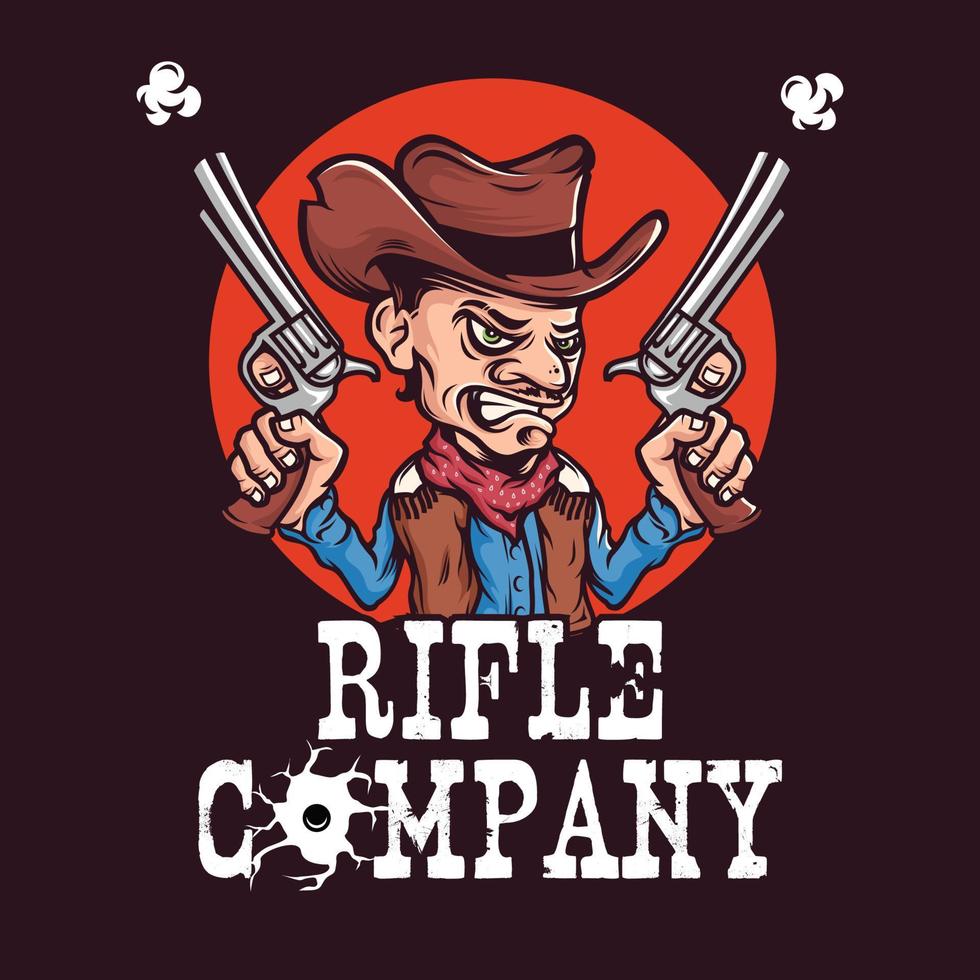 caricature de cow-boy tenant deux revolvers, élément de conception pour logo, affiche, carte, bannière, emblème, t-shirt. illustration vectorielle vecteur