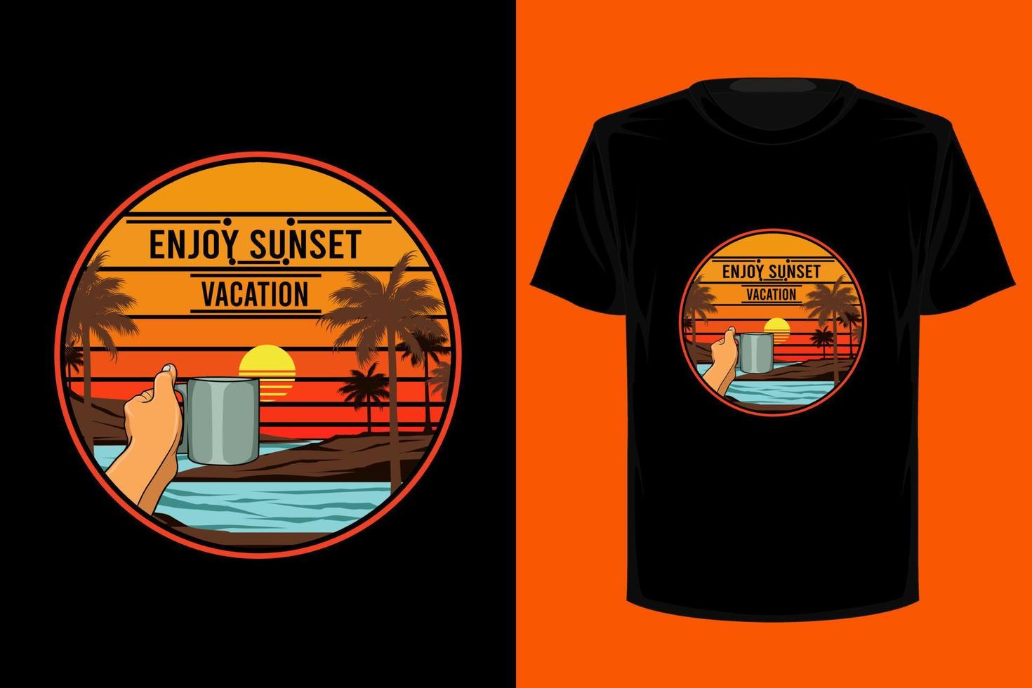 profitez de la conception de t-shirt vintage rétro de vacances au coucher du soleil vecteur
