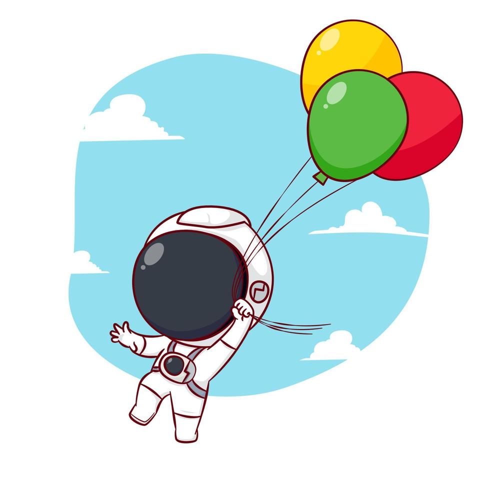 dessin animé mignon d'astronaute flottant avec des ballons. fond isolé de personnage chibi dessiné à la main vecteur