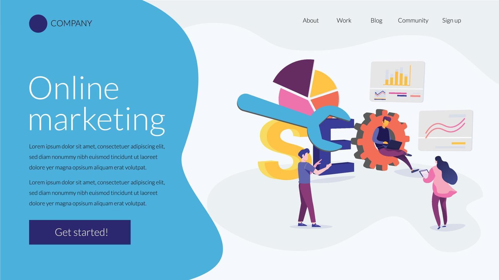 site web de page de destination seo design plat vecteur