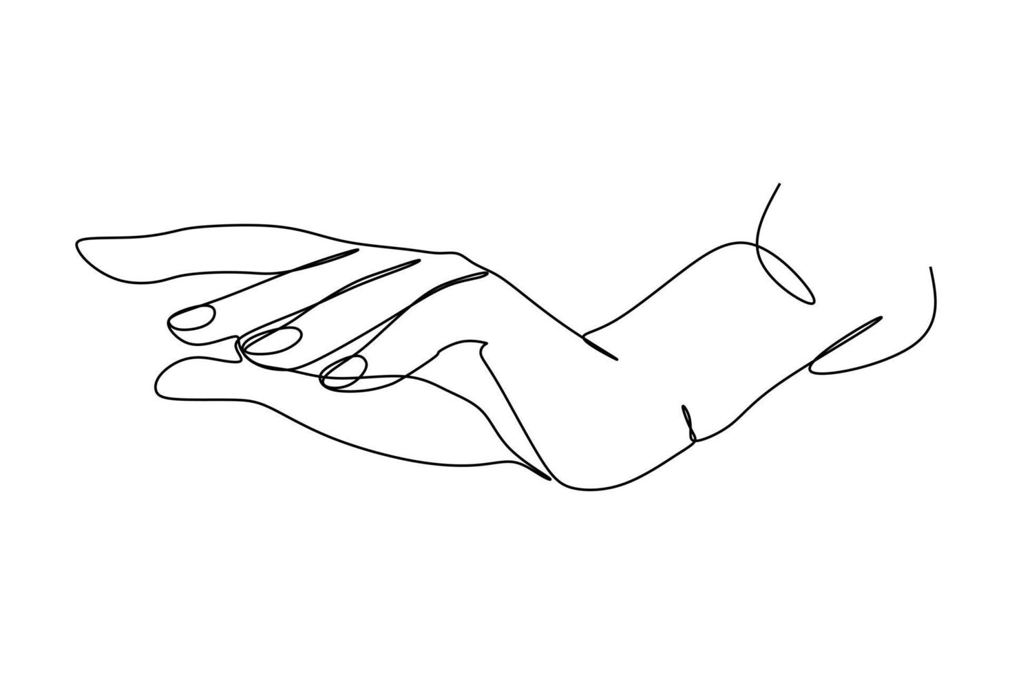 dessin en ligne continu d'illustration minimaliste tendance à la main. concept abstrait d'une ligne. dessin de contour minimaliste des mains. vecteur eps 10