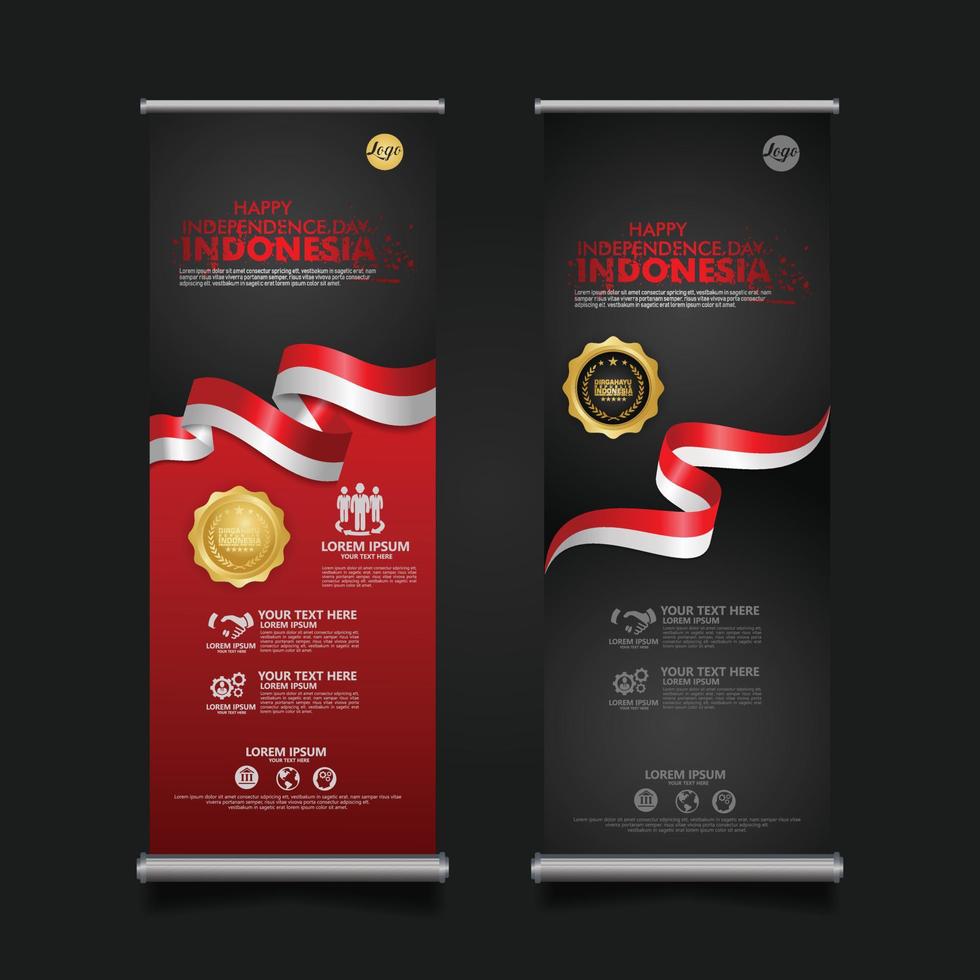 célébration de la fête de l'indépendance de l'indonésie, roll up banner set design vector illustration de modèle