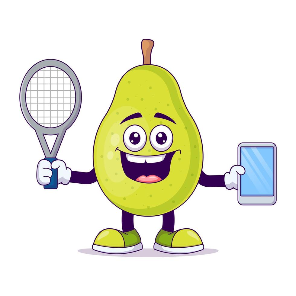 poire mignonne jouant illustration vectorielle de dessin animé de tennis vecteur