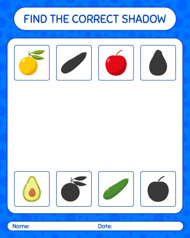 trouver le bon jeu d'ombres avec des fruits. feuille de travail pour les enfants d'âge préscolaire, feuille d'activité pour enfants vecteur