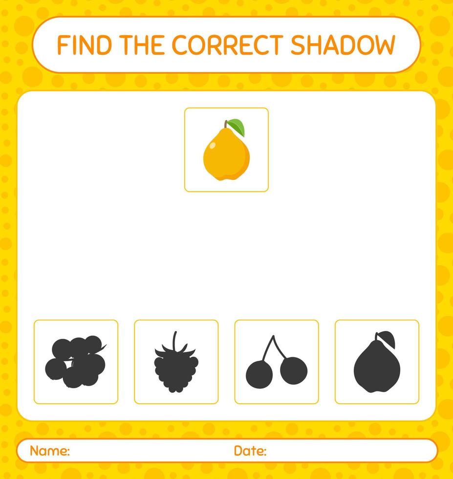 trouver le bon jeu d'ombres avec coing. feuille de travail pour les enfants d'âge préscolaire, feuille d'activité pour enfants vecteur