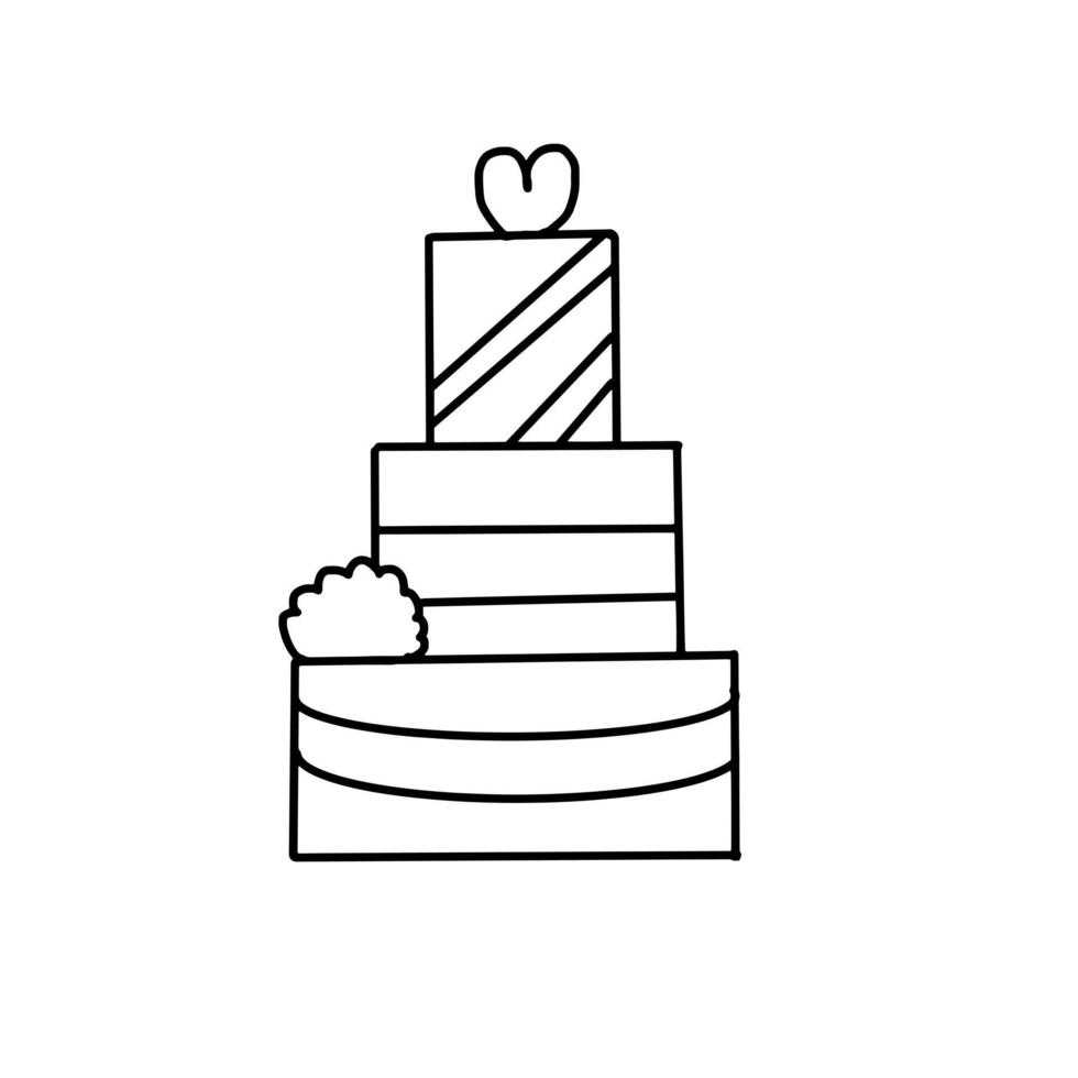 gâteau de mariage célébrer doodle de ligne organique dessiné à la main vecteur