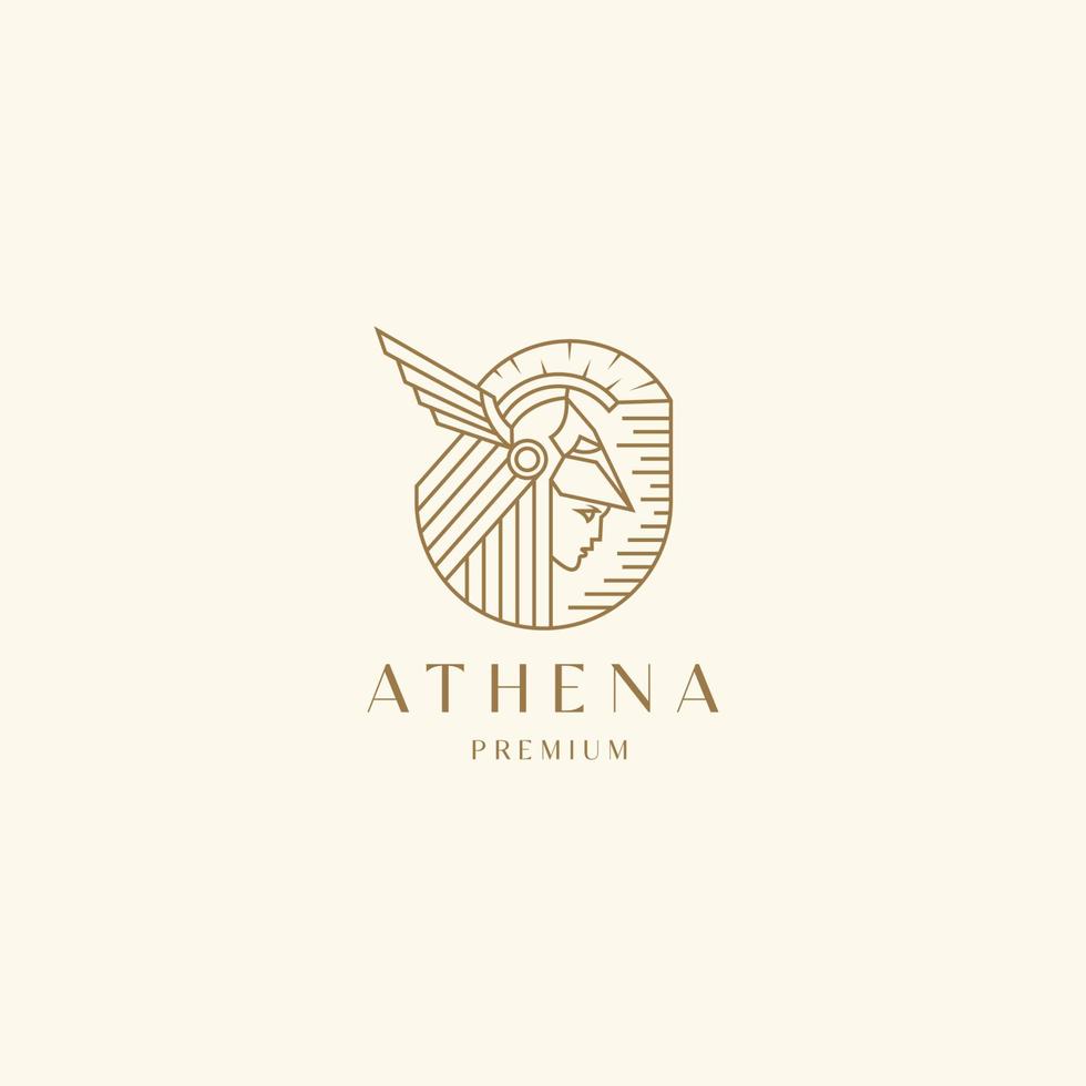 déesse grecque athena ligne art logo icône modèle de conception. élégant, luxe, vecteur premium