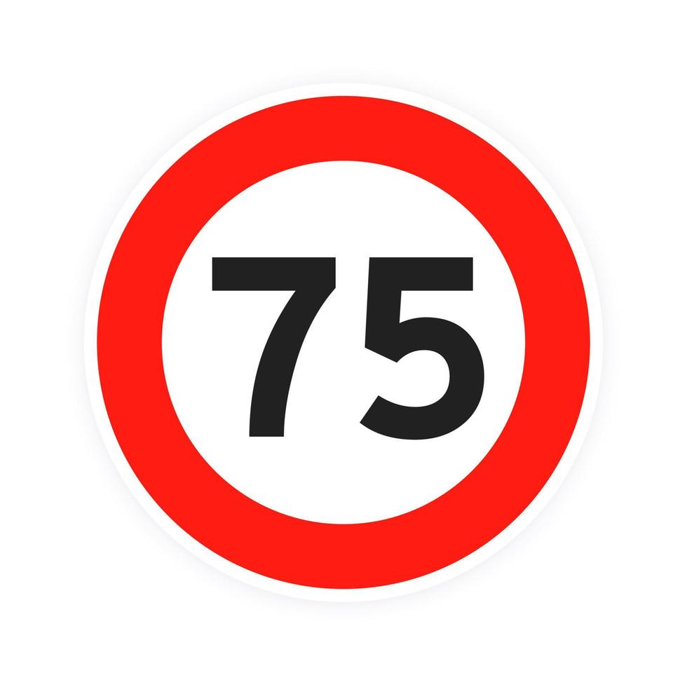 limite de vitesse 75 icône de trafic routier rond signe illustration vectorielle de conception de style plat isolée sur fond blanc. vecteur