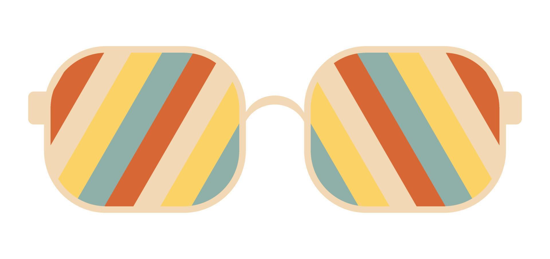 lunettes de soleil psychédéliques dans le style des années 70. éléments graphiques rétro groovy de lunettes avec arc-en-ciel, lignes et vagues. vecteur