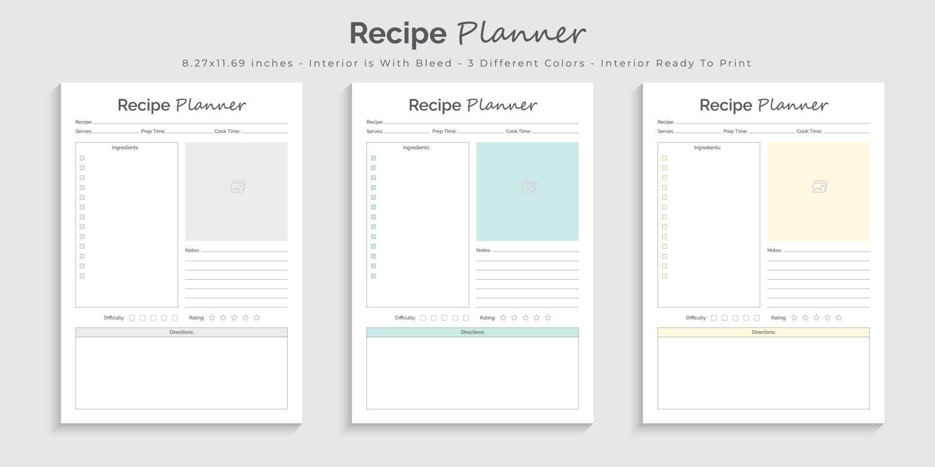 planificateur de recettes journal de bord et tracker modèle de design d'intérieur imprimable vecteur