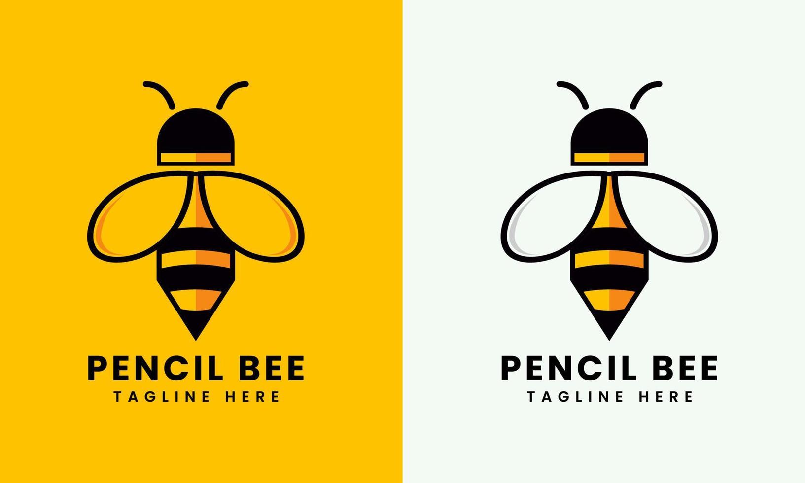 crayon de logo de modèle créatif avec icône d'abeille vecteur